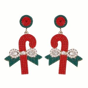 Festive Beaded Candy Cane Statement Earrings